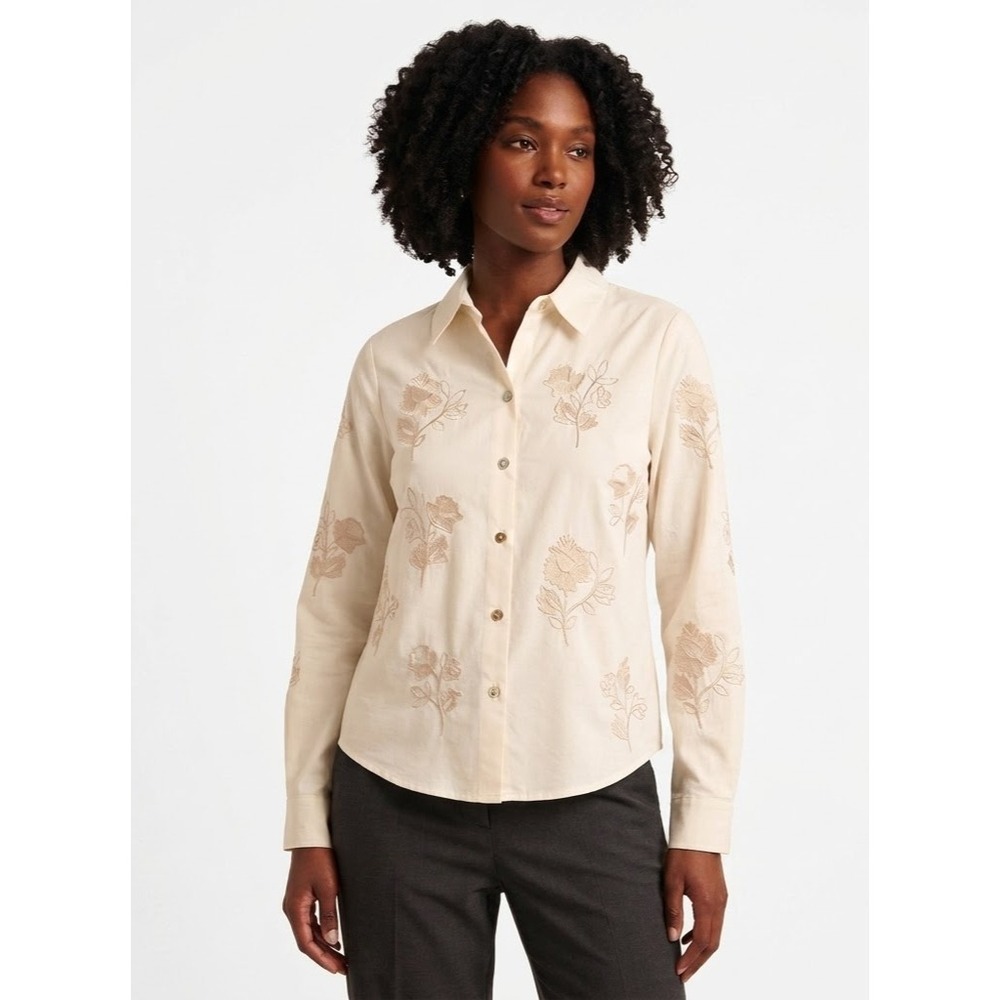 Karen Kane Cream Embroidered Button-Down Shirt Size SP